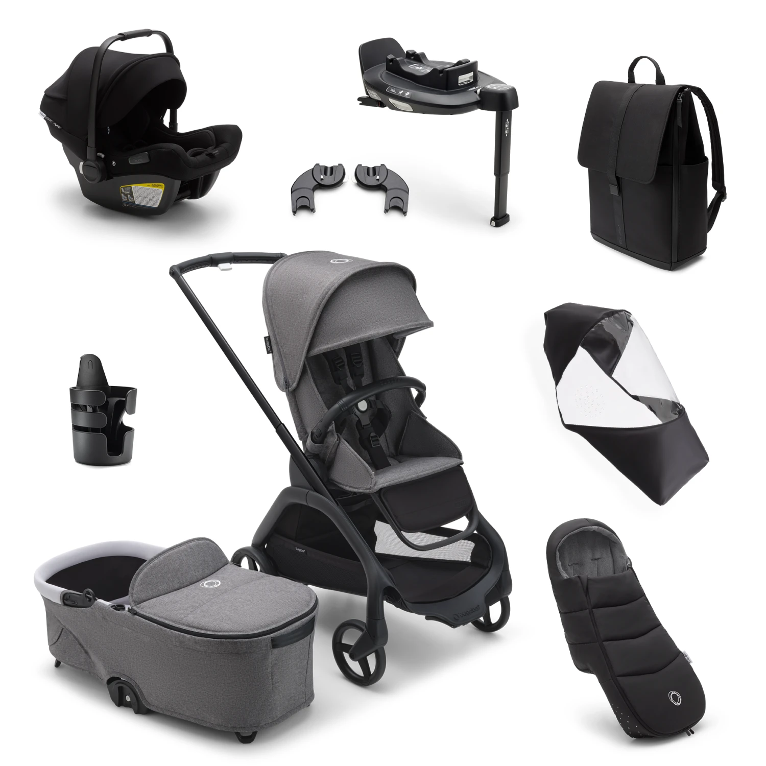 Bugaboo Dragonfly Ultimate Newborn Bundle - Graphite/Grey Melange Complete 3 Bugaboo Dragonfly Ultimate Newborn Bundle - Graphite/Grey Melange Complete