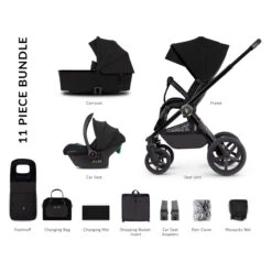 Venicci Tinum Upline 11 Piece Travel System Bundle - All Black