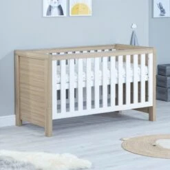 Luno Cot Bed - White Oak -Baby Products Series babymore luno cot bed white oak p17693 114092 zoom